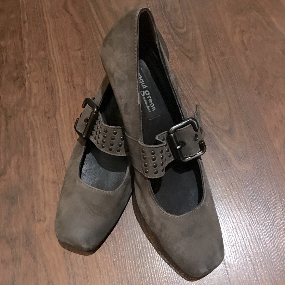 Paul Green München Neutral Greyish Brown Comfy Mary Jane Low Heel Shoes 38 / 7.5